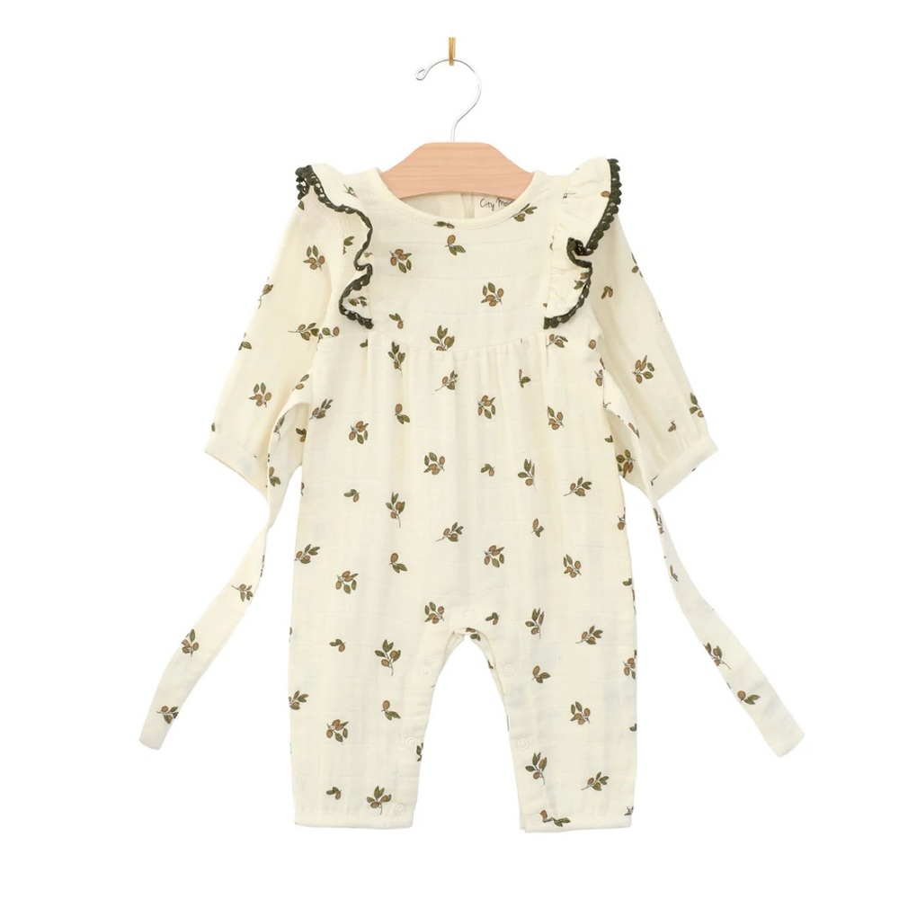 City Mouse Long Flitter Romper - Olive Tree